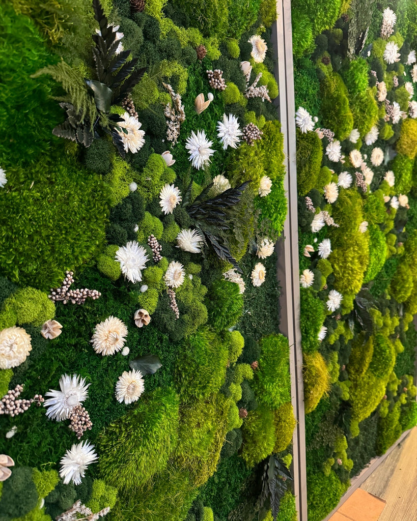 moss and succulent wall Moss Wall Art. Moss Wall. Preserved Moss. White and Cream Flowers– WhiteHaus Living